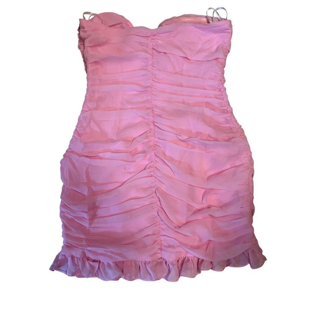 NEW- NWT For Love & Lemons Bailey Mini Dress Pink Ruched Strapless Size M - Picture 5 of 7